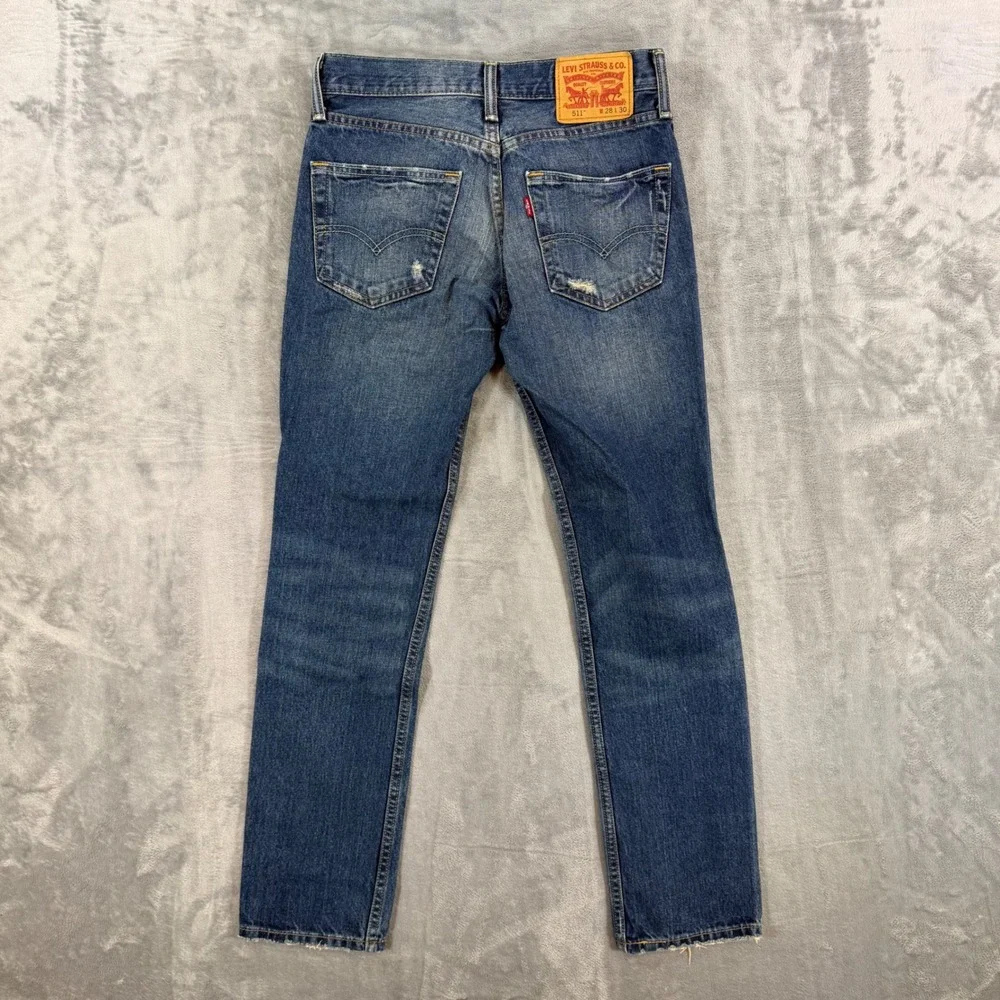 Levi's 511 Slim Fit Distressed Jeans Mens 28x30 Dark Blue Denim Pants